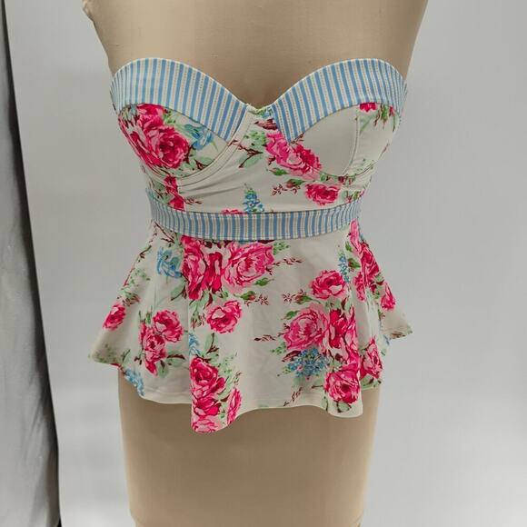 Betsey Johnson High Waist Tankini Swimsuit 2 Piece Underwire Prisoner of Love S - Picture 2 of 16